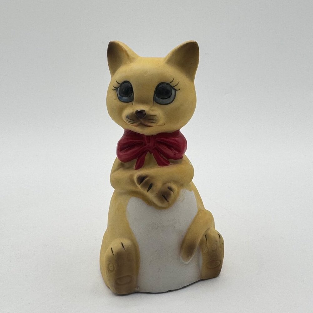 Vintage J.S.N.Y Ceramic Siamese Cat Bell With Red Bow